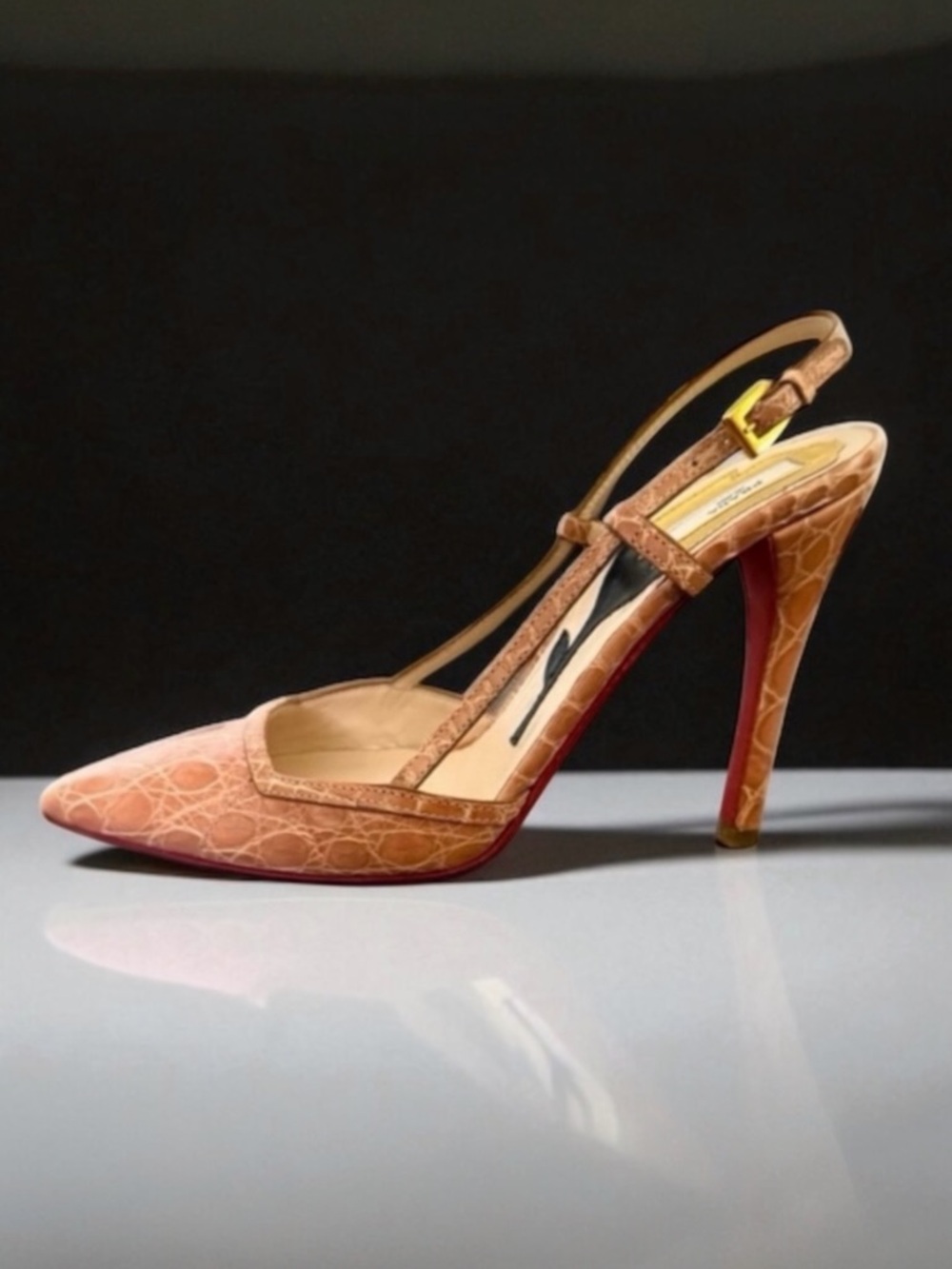 PRADA Crocodile Embossed Slingback Heels 37.5